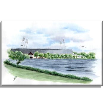 Leinwand 40 x 30 cm Keilrahmen Canvas-Leinen Aquarell Maritim Kunst Druck Kunstdruck Werder Bremen Bremer Weserstation Fußball Stadion